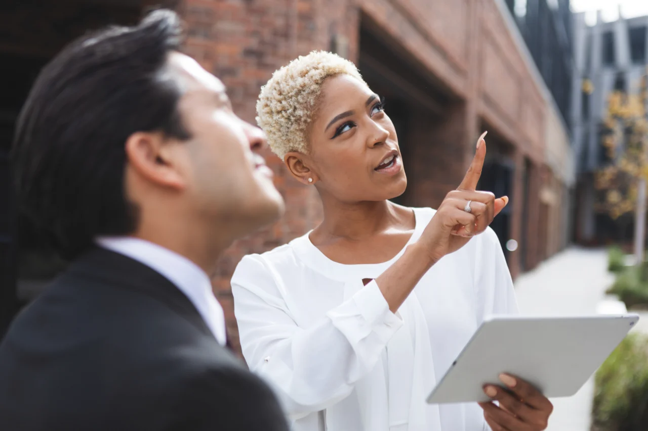 A founder in conversation with an investor